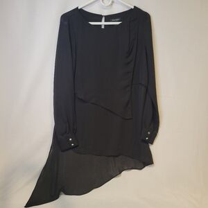 White House Black Market Black Asymmetrical Bishop Sleeve Blouse